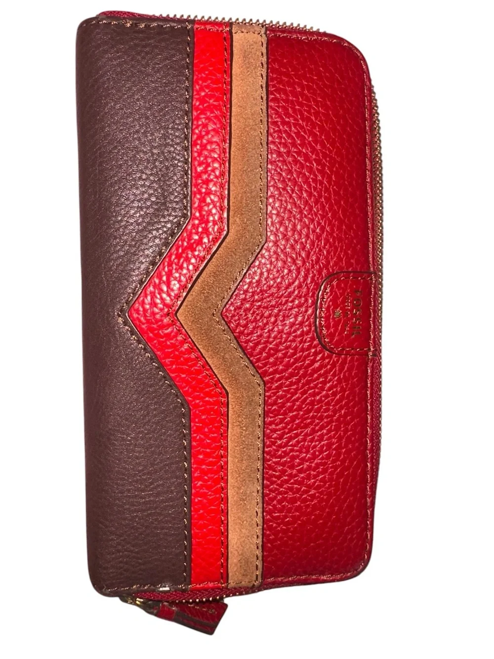 RARE FOSSIL Logan Zip Around Chevron Color-block Leather Wallet Clutch Sept 2014